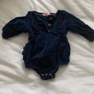 Ruffle Butts Navy Blue Long-Sleeve Ruffle One-Piece Bodysuit